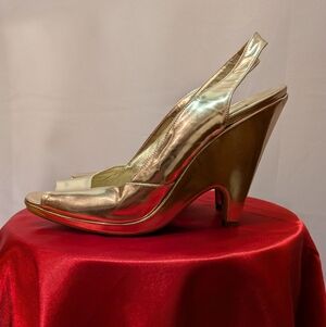 Miu Miu Metallic Slight Rose Gold Slingback Wedge Sandals Women's Evening Heels